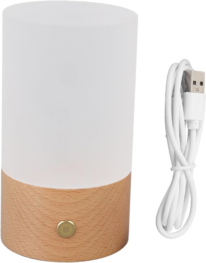 Small Wood LED Table Lamp USB Charging Stepless Dimming Touch Control Portable Night Light - Image 1